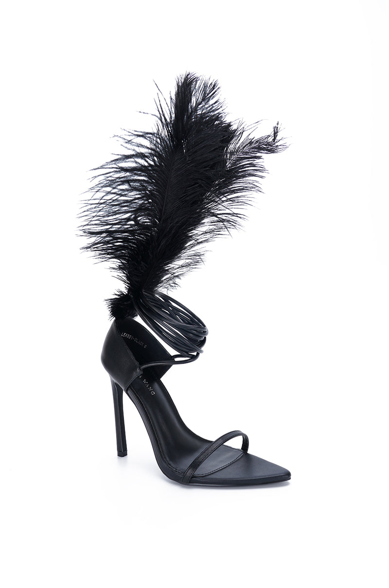 CLEASBY-BLACK FEATHER HEELED SANDAL