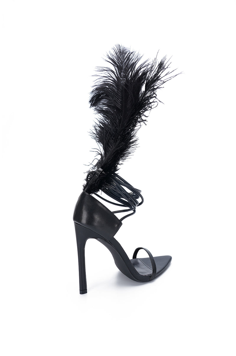 CLEASBY-BLACK FEATHER HEELED SANDAL