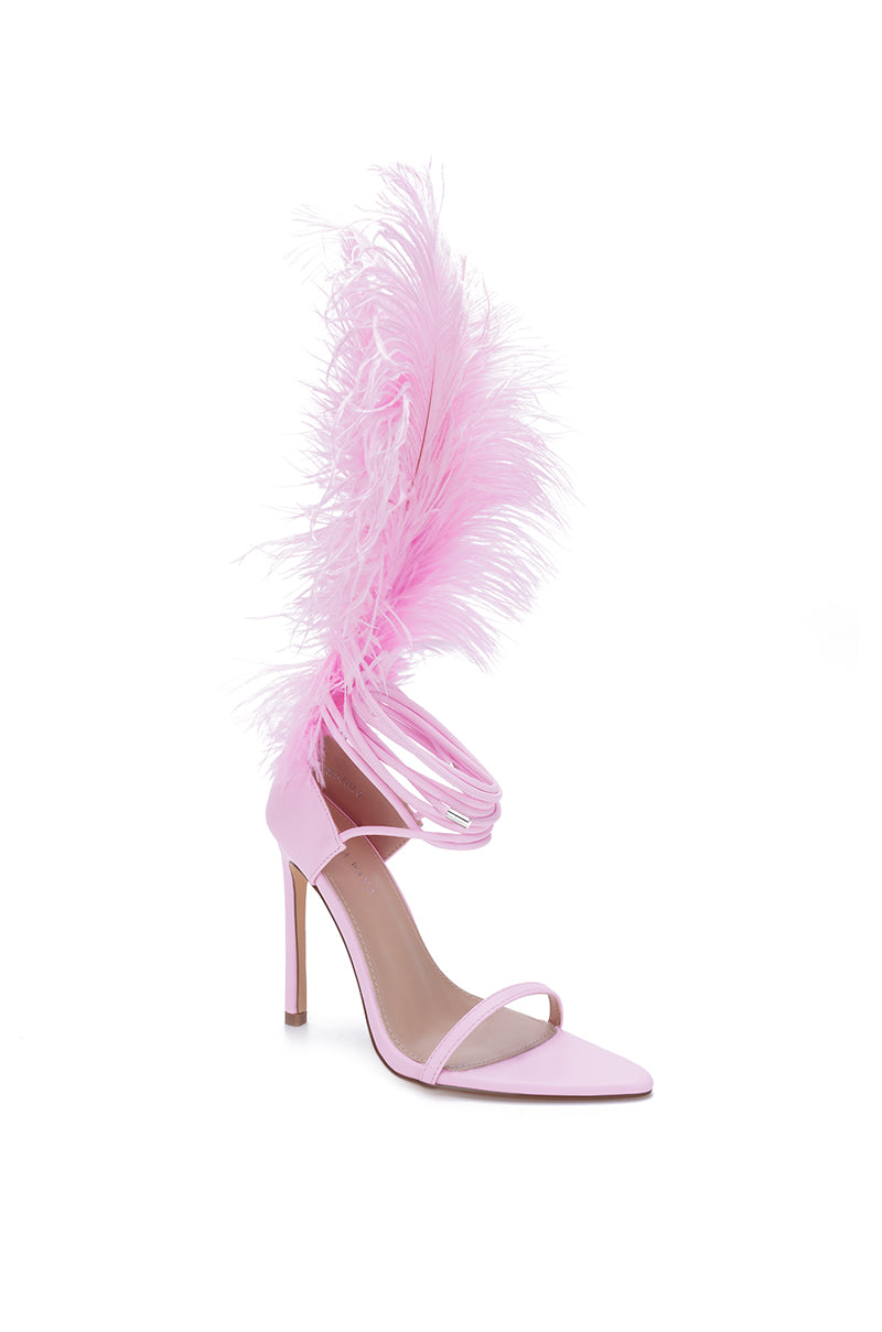 CLEASBY-PINK FEATHER HEELED SANDAL