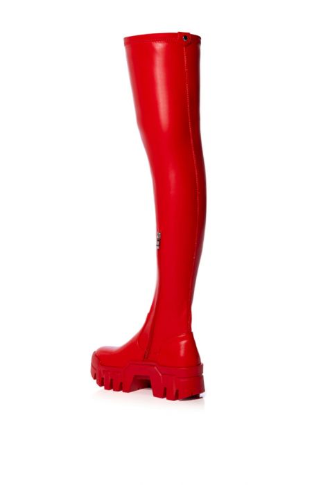 FAVORED-RED 4 WAY STRETCH CHUNKY THIGH HIGH BOOT