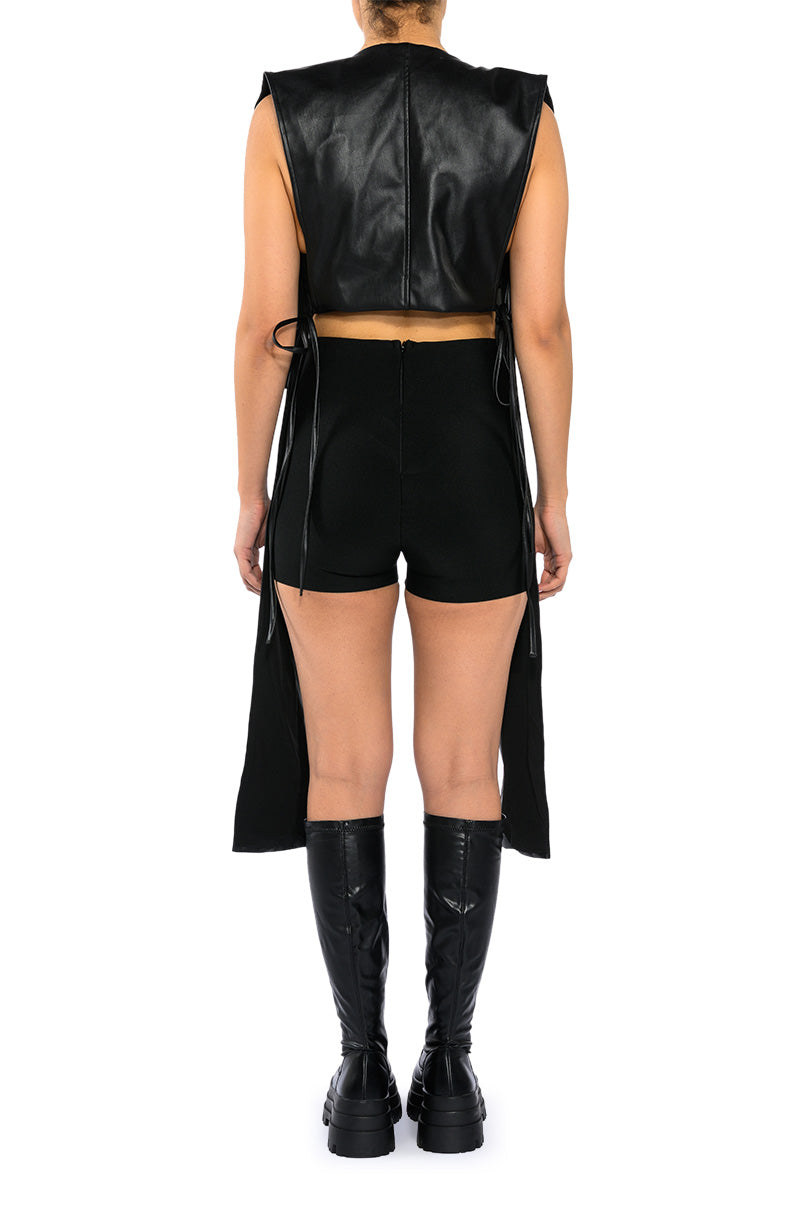 HENNY-VEST BLACK LONG TIE VEST