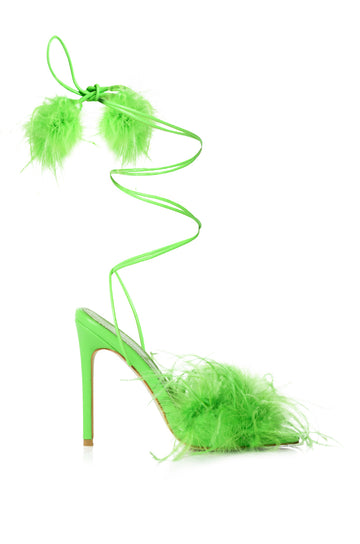 PENN-LIME FEATHER STILETTO SANDAL