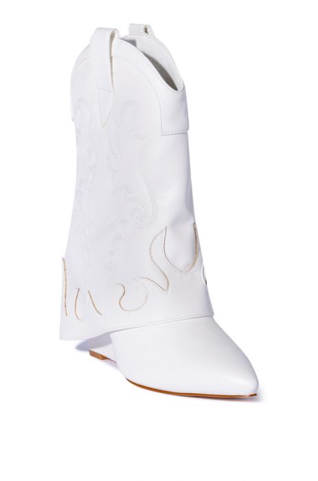 SEA-WHITE FOLD-OVER WEDGE WESTERN BOOTIE