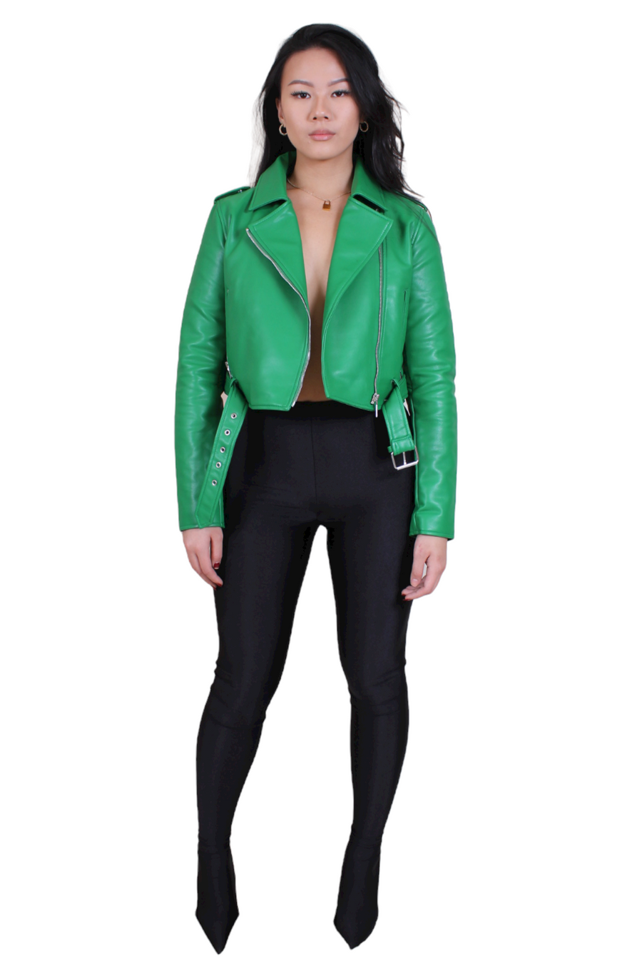 PU-BASIC-GREEN MOTO JACKET