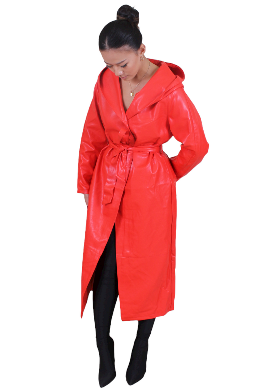 ASAP-RIRI RED HOODED TRENCH COAT