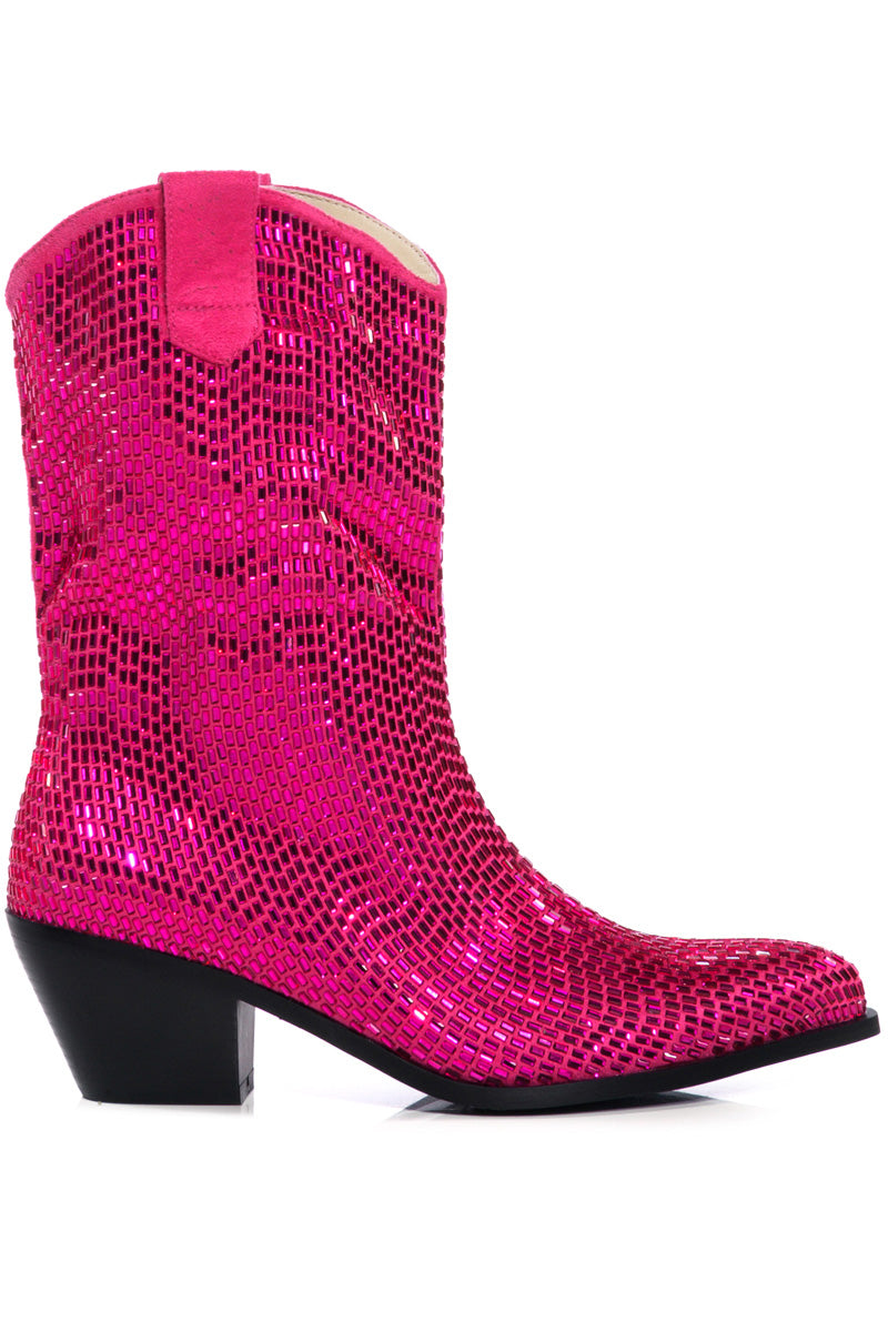 hot pink rhinestone studded  western inspired cowboy boots