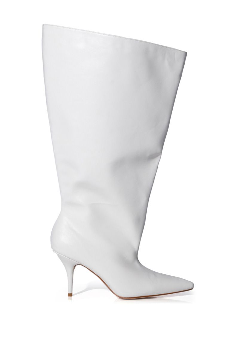white heeled boots with flair silhouette