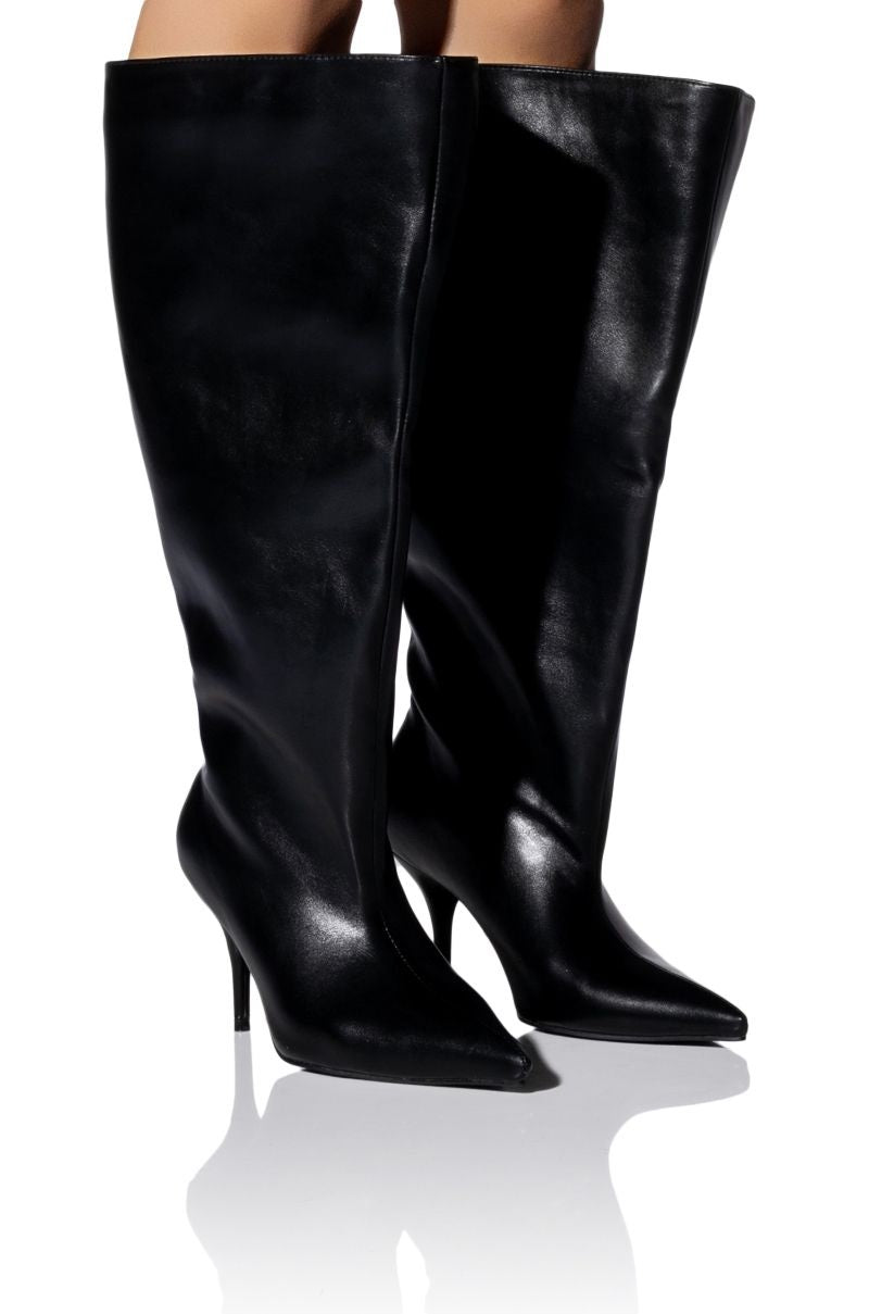 faux leather heel boots with flair silhouette