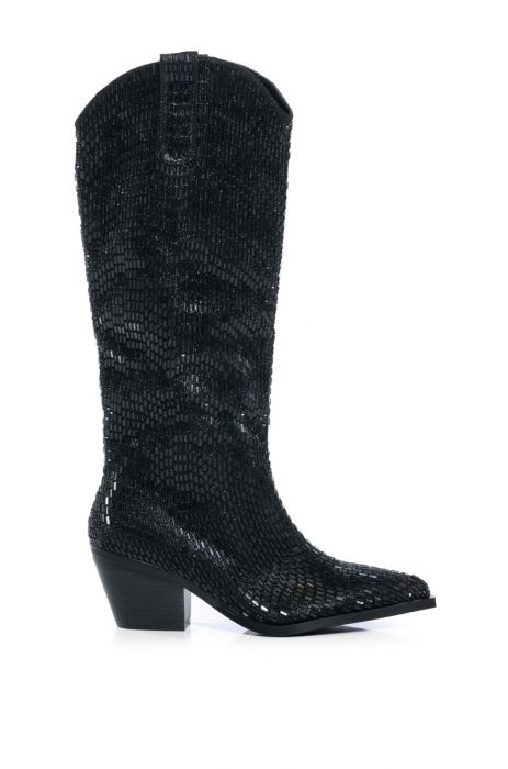 black rhinestone studded western inspired boot