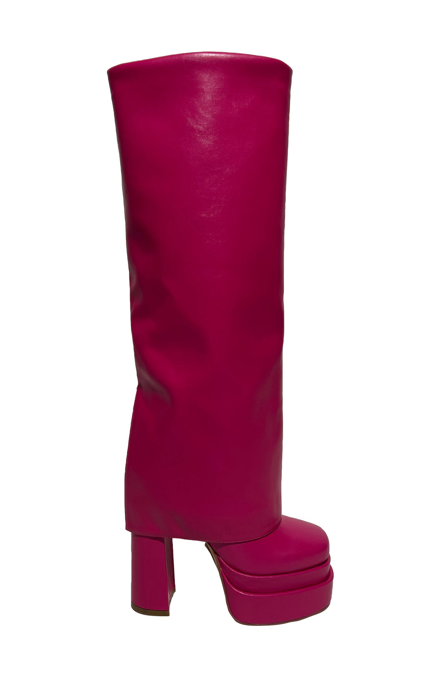 hot pink knee high fold over platform heeled boots