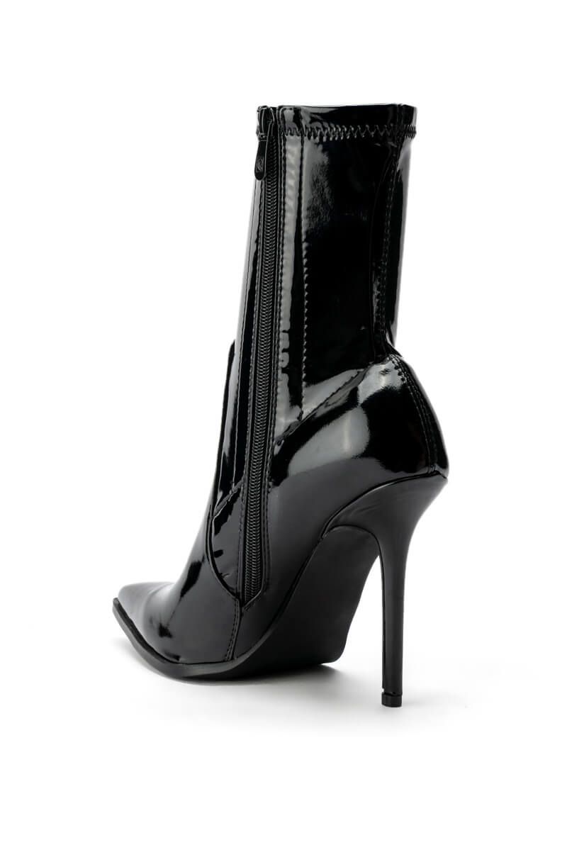 ISABELLA-BLACK PATENT STILETTO BOOTIE