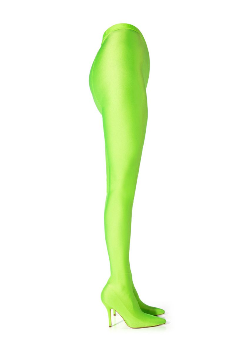 lime green pointed toe stiletto heel pant boots