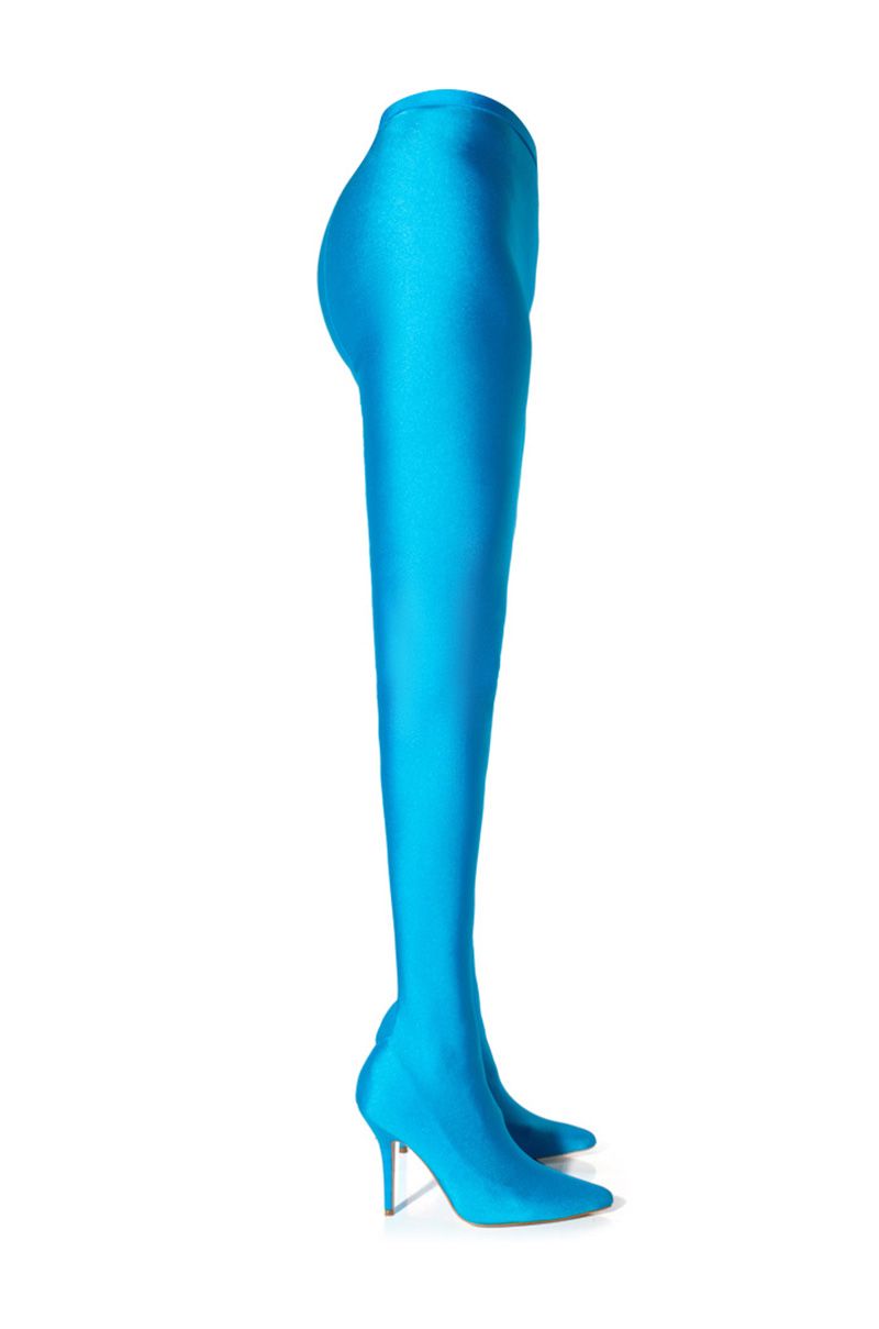 aquatic blue pointed toe stiletto heel pant boots